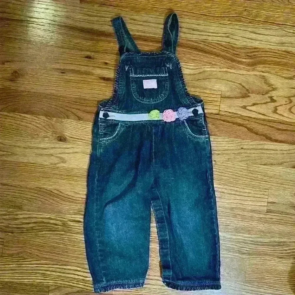 Vintage OshKosh B’Gosh Girls Denim Vestback Overalls Size 18 Months Embroidered